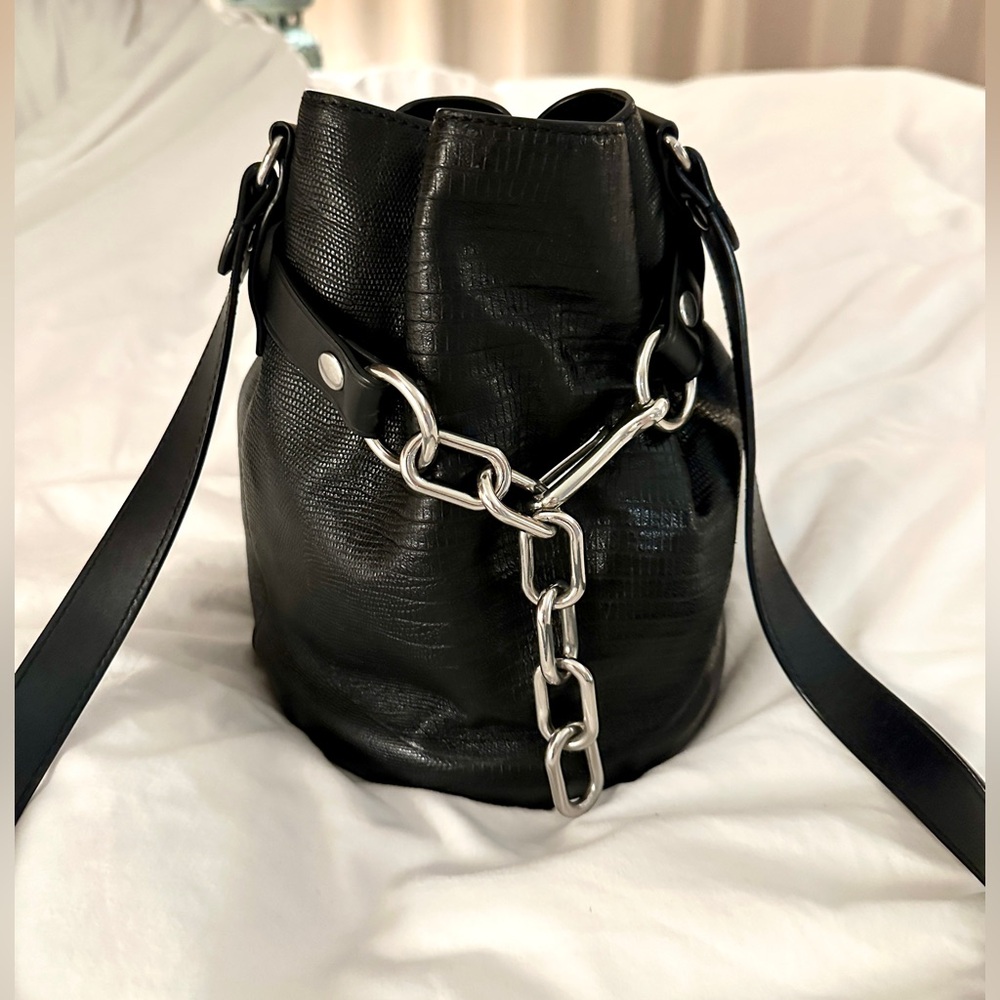Alexander Wang Alpha Bucket Bag Croc Embossed Black